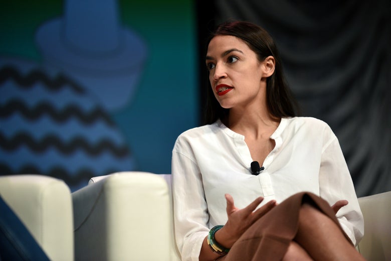 Representative Alexandria Ocasio-Cortez talks about the first months of her term in a conference with Briahna Gray at the South by Southwest (SXSW) conference and festivals in Austin, Texas on March 9, 2019.